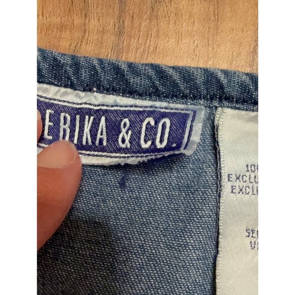 Vtg Erika & Co Embroidered Denim Maxi M Jumper Dress  Fall Country Modest 90 Y2k - Picture 8 of 11